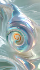 Iridescent Silk Waves - Abstract Pearlescent 3D Render with Soft Holographic Textures