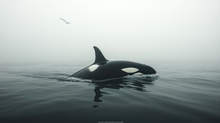 Fototapeta premium Orca in a misty ocean environment.