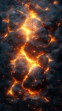 Molten Earth Glowing Lava Cracks Through Volcanic Rock