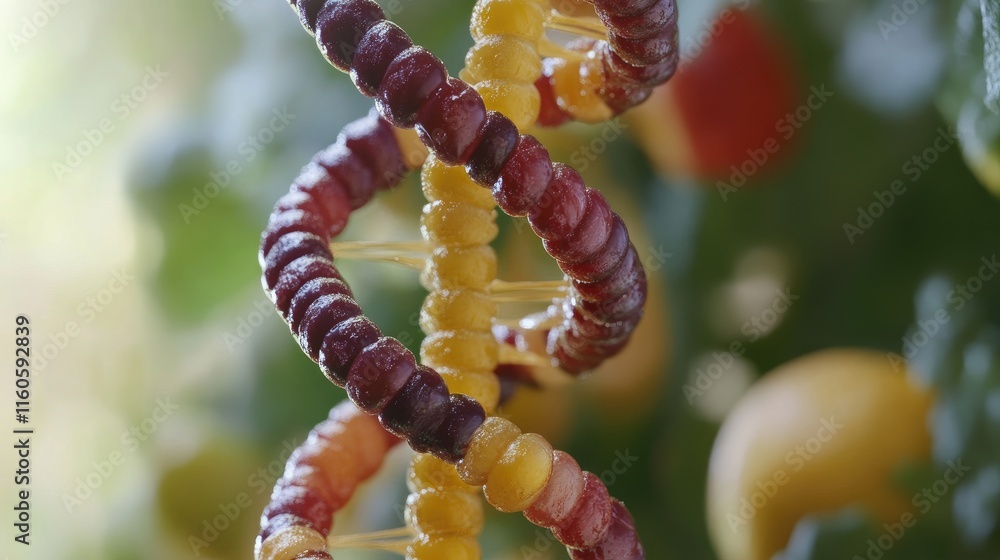 Poster close-up of a dna helix strand from genetically modified (gmo) food crops, symbolizing the intersect