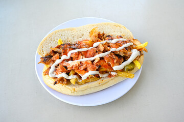 Meat Chicken Doner, between bread (Turkish Name : ekmek arasi et doner, tavuk doner, Gobit ekmek...