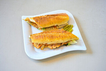 Meat Chicken Doner, between bread (Turkish Name : ekmek arasi et doner, tavuk doner, Gobit ekmek...