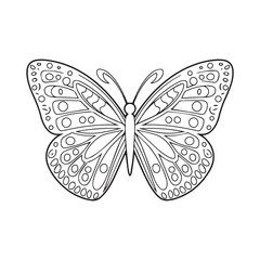  Black and White Butterfly Illustration with Floral Wing Designs on White Background
