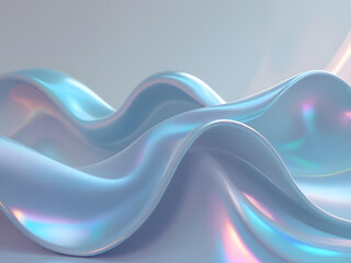 Iridescent Silk Waves - Abstract Pearlescent 3D Render with Soft Holographic Textures