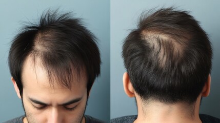 Man showing receding hairline and bald spot on head