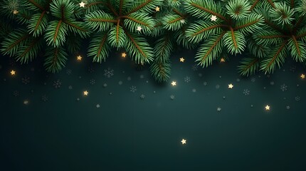 Banner with Dense green pine foliage texture, dark moody fir tree branches background. Evergreen needles, seasonal holiday, Xmas, New year,Noel, Christmas concept backdrop
