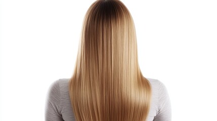Naklejka premium Beautiful model girl with Blond hair strand,silky healthy wavy hair strand,hair wavy ribbon, with smooth,Keratin straightening,Treatment,straight long hair,procedures,Smooth hairstyle.