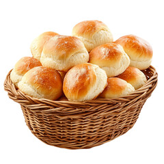Freshly Baked Bread Rolls in Basket, Isolated transparent Background, Food Photography