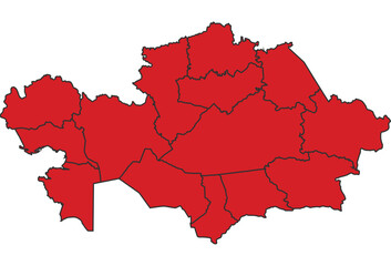 Kazakhstan Red map with border of regions outline vector