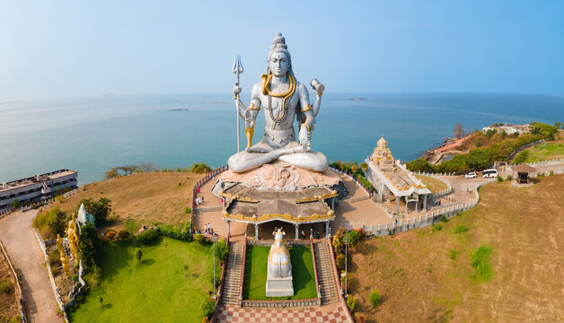 Murudeshwara Temple aerial panoramic view in India