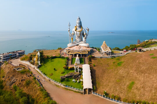 Murudeshwara Temple aerial panoramic view in India