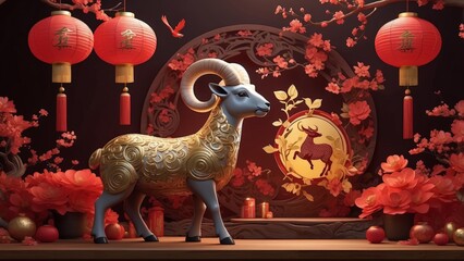 Elegant Year of the Wood Goat Celebration. Chinese New Year 2025 Wallpaper