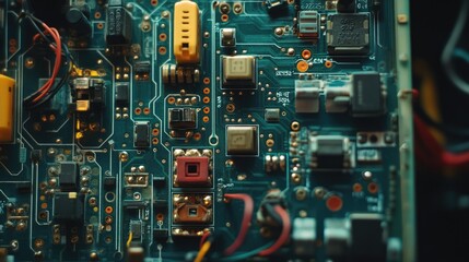 Close-up of an electrical board with complex wiring and switches, part of automation systems controlling industrial processes.