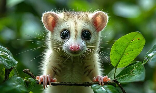 Adorable Baby Opossum in Lush Greenery