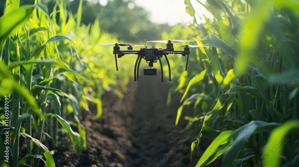 Poster close-up shot of microelectronic sensors in use in smart agriculture, highlighting their role in pre