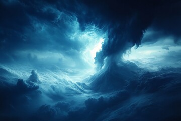 Eruption through stormy clouds.