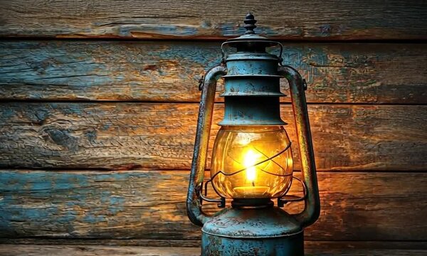 Rustic Lantern: A Glimmer of Nostalgia on Weathered Wood