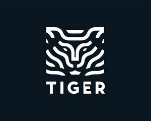 Tiger logo design vector template. Black and white silhouette tiger vector illustration.
