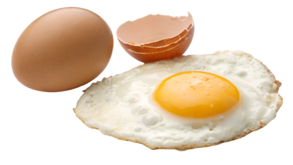  Egg and fried egg isolated on white background PNG transparent .        
