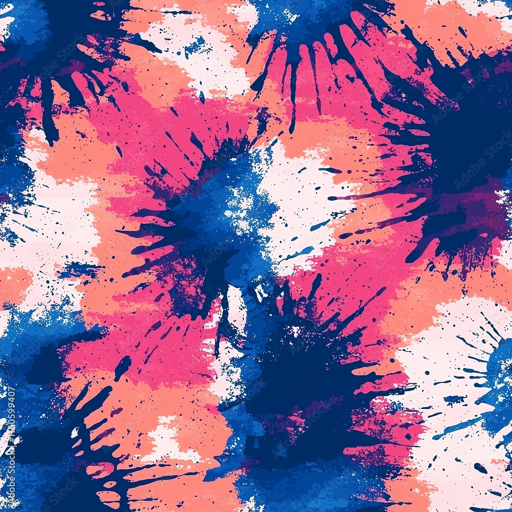 Poster vibrant abstract pattern featuring splashes of pink, blue, and white, creating a dynamic and energet