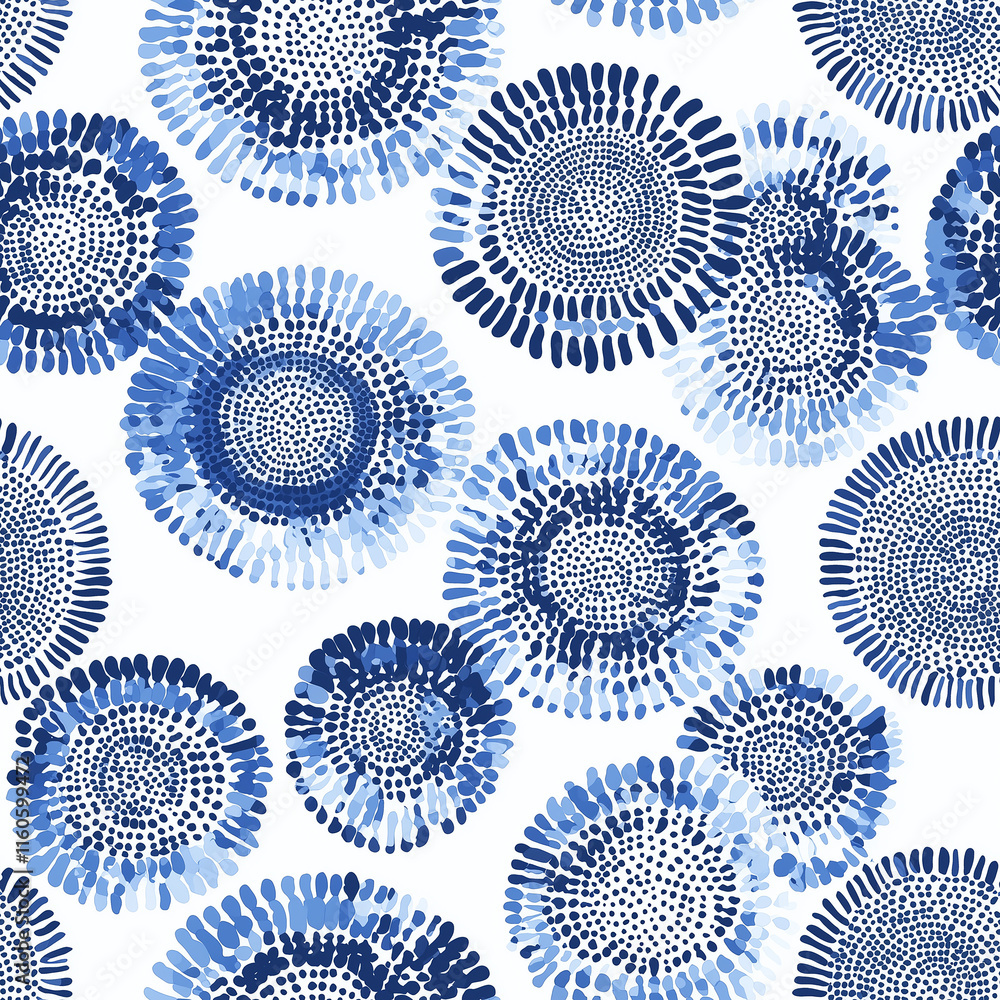 Poster circular blue patterns with a watercolor effect on a white background create a vibrant and artistic 