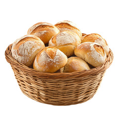 Fresh Baked Bread Rolls in Basket, Isolated transparent Background and Bakery
