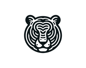 Tiger logo design vector template. Black and white silhouette tiger vector illustration.