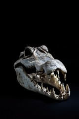Naklejka premium A detailed view of a crocodilian skull, useful for wildlife or prehistoric-themed designs