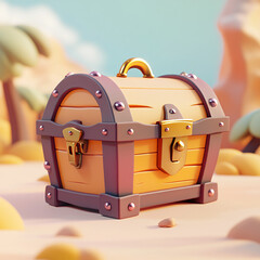Playful cartoon treasure chest fantasy island 3d model colorful environment eye-level view imaginative design for kids