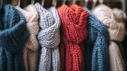 Rack of Winter Scarves. Created with Generative AI