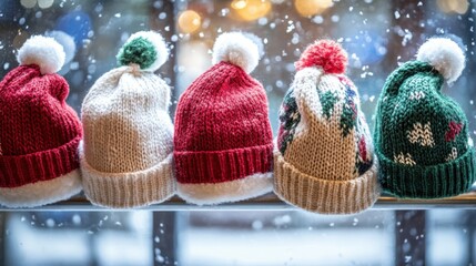 Festive Holiday Hats Display. Created with Generative AI