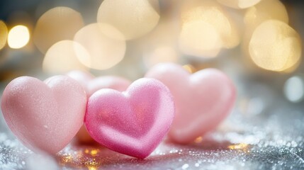 Fototapeta premium Group of pink hearts arranged on a table, perfect for Valentine's Day or romantic occasions