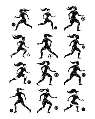 Female Soccer Player in Action: Dynamic Pose with Dribbling Ball