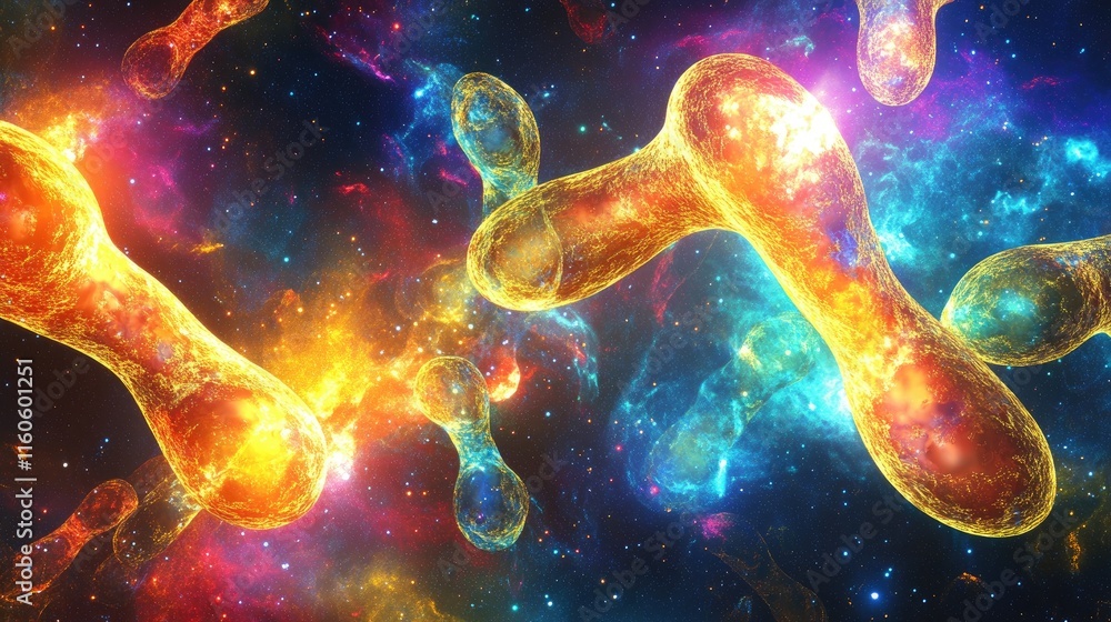 Poster Digital rendering of prophase chromosomes and spindle apparatus in vibrant colors, symbolizing the complex process of cell division.