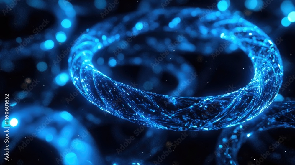 Poster DNA helixes twisted into circles, glowing in blue, creating a captivating visual that represents the core of genetic science and molecular genetics.