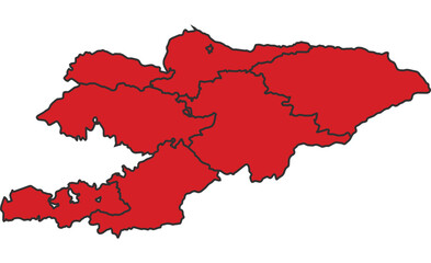 Kyrgyzstan Red map with border of regions outline vector