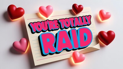 Colorful design featuring playful text and hearts, perfect for festive themes.