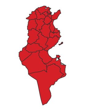 recommend clip art: Tunisia Red map with border of regions outline vector