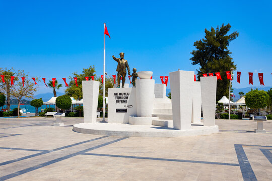 Kemal Ataturk monument at the central square of Fethiye city, Turkey