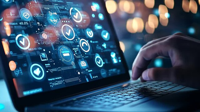 Futuristic Laptop Display Showing Audience Sentiment Metrics