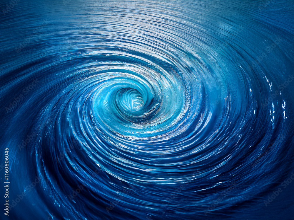 Poster a mesmerizing vortex of deep blue water swirls, creating a hypnotic and powerful image of oceanic en