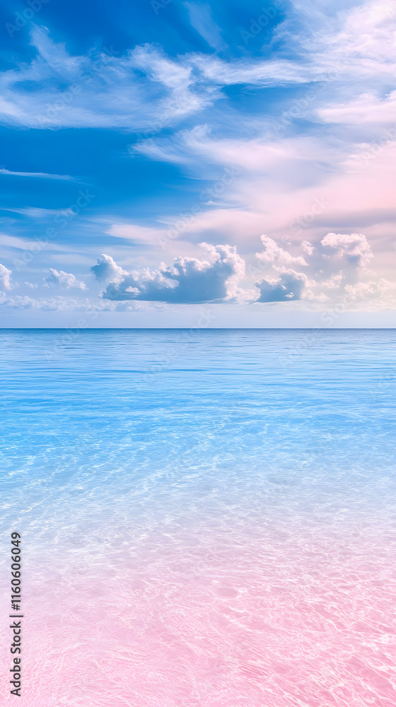 Poster Serene ocean view with soft clouds and a gradient sky at sunrise
