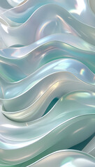 Iridescent Silk Waves - Abstract Pearlescent 3D Render with Soft Holographic Textures