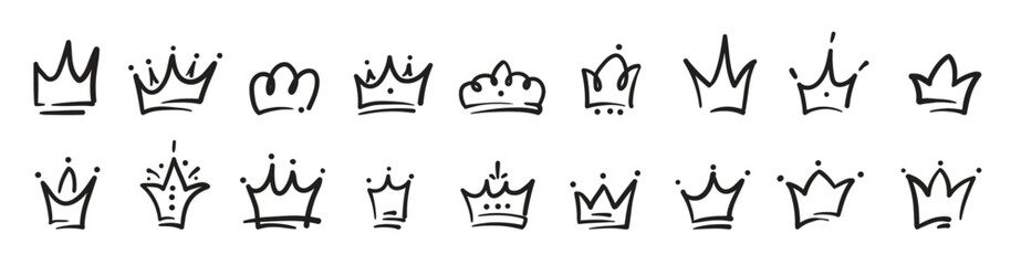 line art king queen crown with illustration style doodle line art