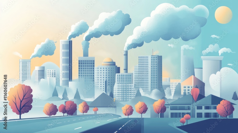 Poster infographic vector illustration showing sources of air pollution, focusing on pm 2.5 dust and dirty 