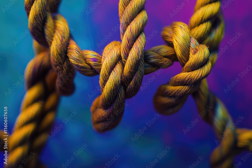 Poster a detailed view of a rope against a rich purple backdrop, ideal for use in designs where texture and