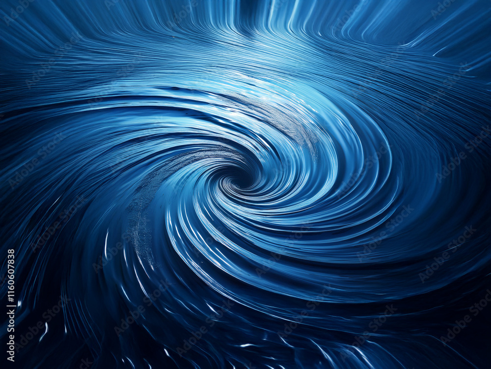 Poster a mesmerizing swirling vortex of deep blues and radiant light, resembling a cosmic whirlpool or ocea