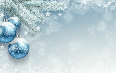 Elegant Winter Scene with Blue Baubles and Frosty Snowflakes,Winter Holiday Design For Social media...