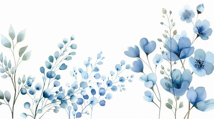 flores acuarela azul. fondo blanco aislado