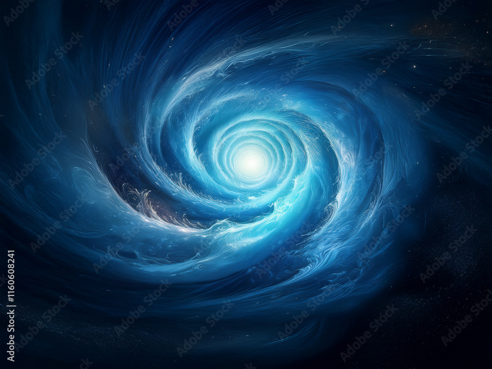 Poster a swirling vortex of luminous blue nebulae, radiating an inner light, evokes a sense of cosmic wonde